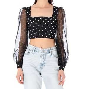 Black white Staud puff organza long sleeve bustier crop top NWT size 2